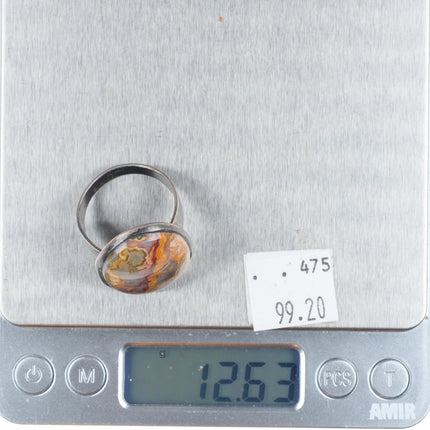 sz12.75 Vintage southwestern/Navajo sterling silver lace agate men's ring