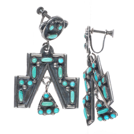 40's-50's Vintage Zuni Kachina Chandelier sterling silver turquoise earrings