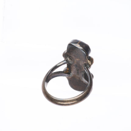 sz4.5 c1930 Navajo ingot silver stoplight 3 stone greasy green turquoise ring