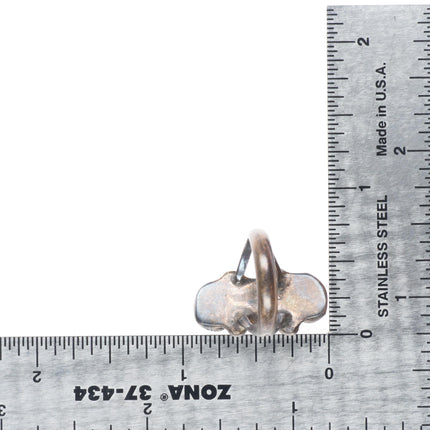 sz4.5 c1930 Navajo ingot silver stoplight 3 stone greasy green turquoise ring