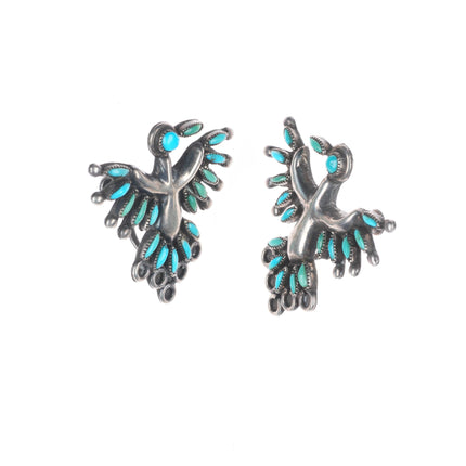 1950's Vintage Zuni thunderbird sterling silver needlepoint turquoise earrings