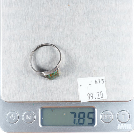 sz12.75 Vintage Navajo High grade red web quartz turquoise sterling silver ring