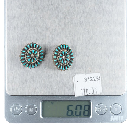 Yatsattie Zuni sterling silver petit point turquoise earrings