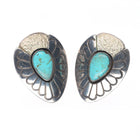 Mike Begay Vintage Navajo sterling silver and turquoise deep stamped earrings