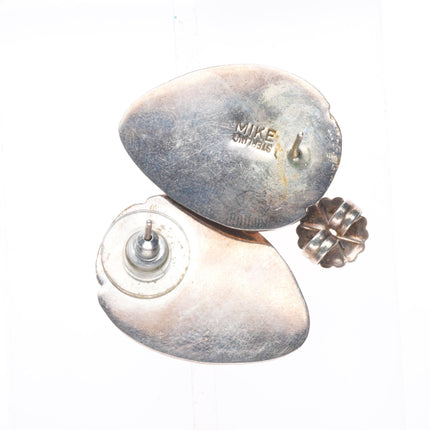 Mike Begay Vintage Navajo sterling silver and turquoise deep stamped earrings