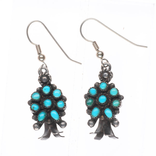 Vintage Zuni sterling silver petit point turquoise squash blossom earrings