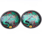 Vintage Japanese sterling silver cloisonne enamel green dragon earrings