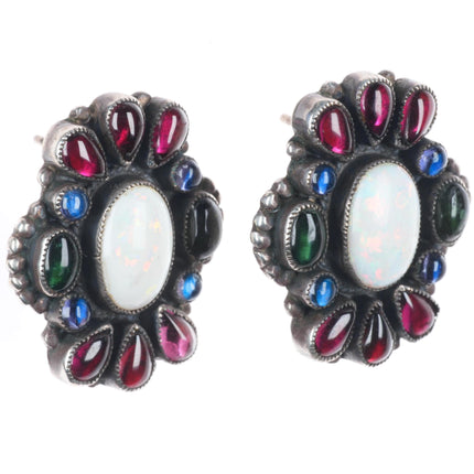 Vintage Leo Feeney for Don Lucas multi-Gemstone/opal earrings
