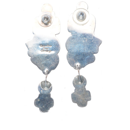 Oscar Betz southwestern sterling silver turquoise, spiny oyster dangle earrings