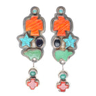 Oscar Betz southwestern sterling silver turquoise, spiny oyster dangle earrings