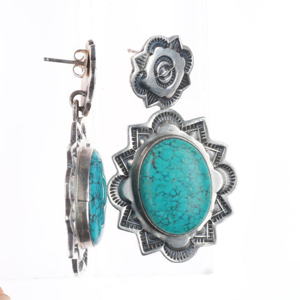 Vintage Navajo stamped sterling silver spiderweb turquoise earrings