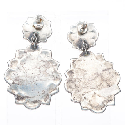 Vintage Navajo stamped sterling silver spiderweb turquoise earrings