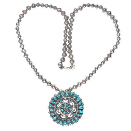 Vintage Nieto Zuni #8 spiderweb Turquoise cluster pendant/beaded necklace