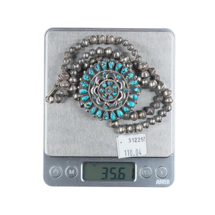 Vintage Nieto Zuni #8 spiderweb Turquoise cluster pendant/beaded necklace