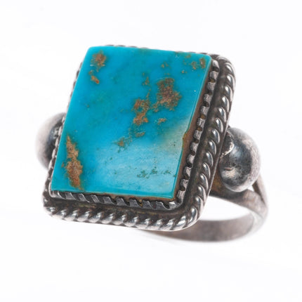 sz8.25 c1940's Blue Gem Turquoise vintage Navajo sterling silver ring rope bezel