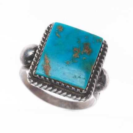 sz8.25 c1940's Blue Gem Turquoise vintage Navajo sterling silver ring rope bezel