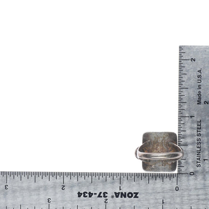 sz8.25 c1940's Blue Gem Turquoise vintage Navajo sterling silver ring rope bezel