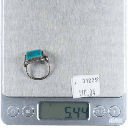 sz8.25 c1940's Blue Gem Turquoise vintage Navajo sterling silver ring rope bezel