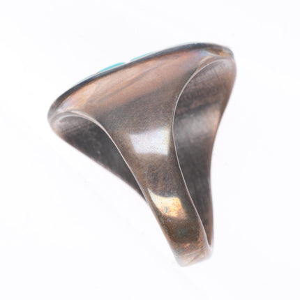 sz10 Vintage Zuni sterling silver turquoise/jet intarsia inlay men's ring