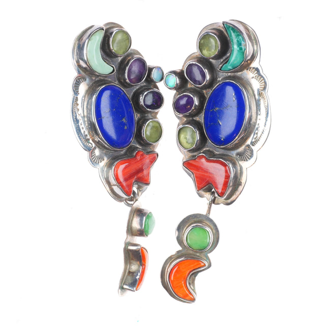 Oscar Betz southwestern sterling silver turquoise, spiny oyster, lapis earrings