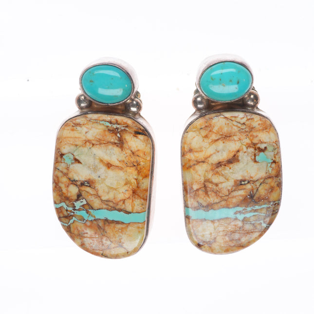 Vintage Southwestern/Native American sterling silver boulder turquoise earrings