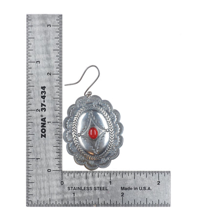 Patrick Ohlinger stamped southwestern sterling silver lapis/chalcedony earrings