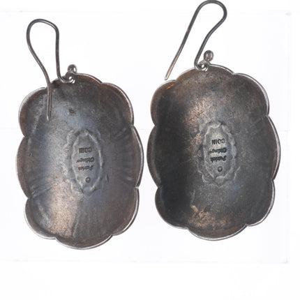 Patrick Ohlinger stamped southwestern sterling silver lapis/chalcedony earrings