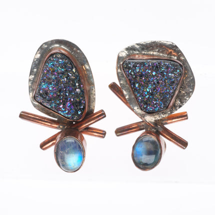 2pr retro Sterling silver, copper, pearl, crystal, labradorite earrings