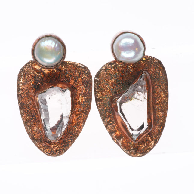 2pr retro Sterling silver, copper, pearl, crystal, labradorite earrings