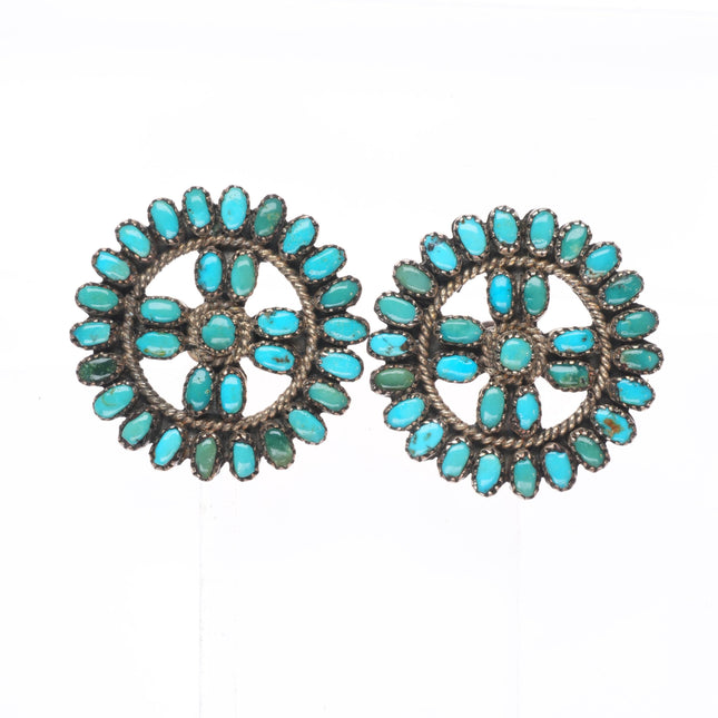 40's-50's Zuni petit point turquoise wagon wheel sterling silver screw earrings