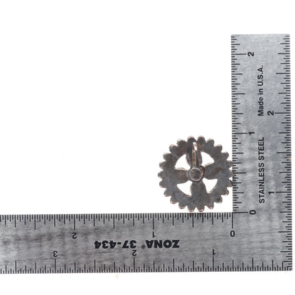 40's-50's Zuni petit point turquoise wagon wheel sterling silver screw earrings