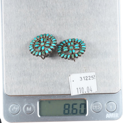 40's-50's Zuni petit point turquoise wagon wheel sterling silver screw earrings