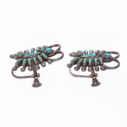 c1950's Zuni petit point turquoise Bug sterling silver screw back earrings