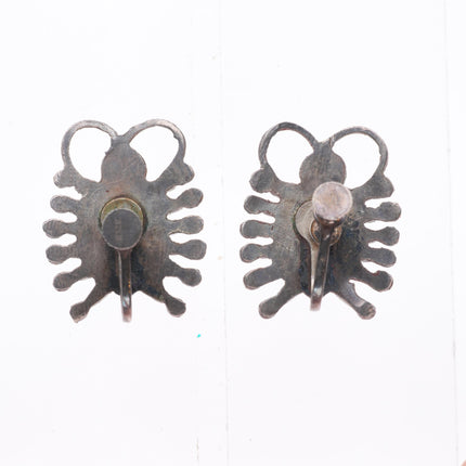 c1950's Zuni petit point turquoise Bug sterling silver screw back earrings