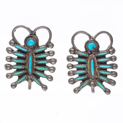 c1950's Zuni petit point turquoise Bug sterling silver screw back earrings