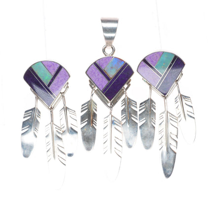 Ray Tracey Knifewing Navajo sterling silver, sugilite/opal pendant/earrings