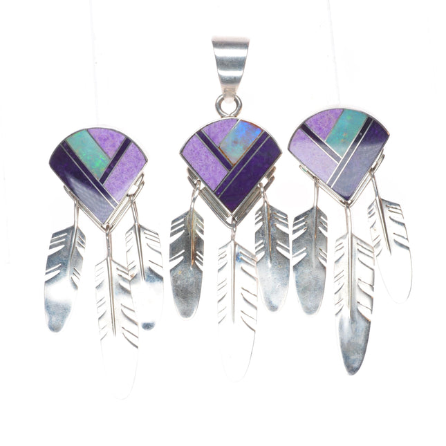 Ray Tracey Knifewing Navajo sterling silver, sugilite/opal pendant/earrings