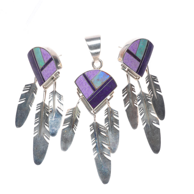 Ray Tracey Knifewing Navajo sterling silver, sugilite/opal pendant/earrings