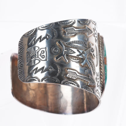 6.35" Vintage Navajo c1940's Fred Harvey sterling silver turquoise cuff bracelet