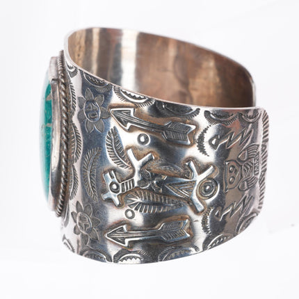 6.35" Vintage Navajo c1940's Fred Harvey sterling silver turquoise cuff bracelet