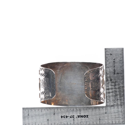 6.35" Vintage Navajo c1940's Fred Harvey sterling silver turquoise cuff bracelet