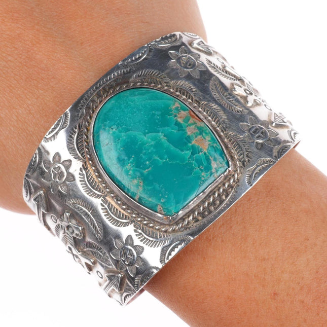 6.35" Vintage Navajo c1940's Fred Harvey sterling silver turquoise cuff bracelet