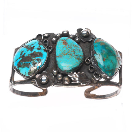 6.5" Vintage Navajo sterling silver 3 stone multi-mine turquoise cuff bracelet