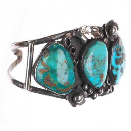 6.5" Vintage Navajo sterling silver 3 stone multi-mine turquoise cuff bracelet