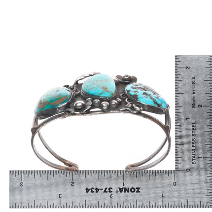 6.5" Vintage Navajo sterling silver 3 stone multi-mine turquoise cuff bracelet