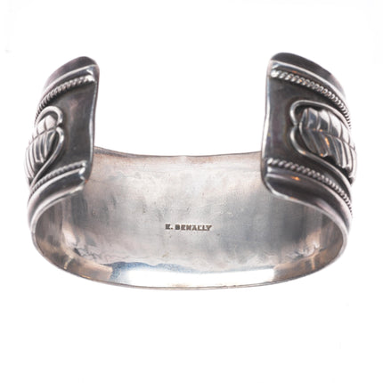 6.5" Vintage E Benally Navajo sterling silver 3 stone turquoise cuff bracelet