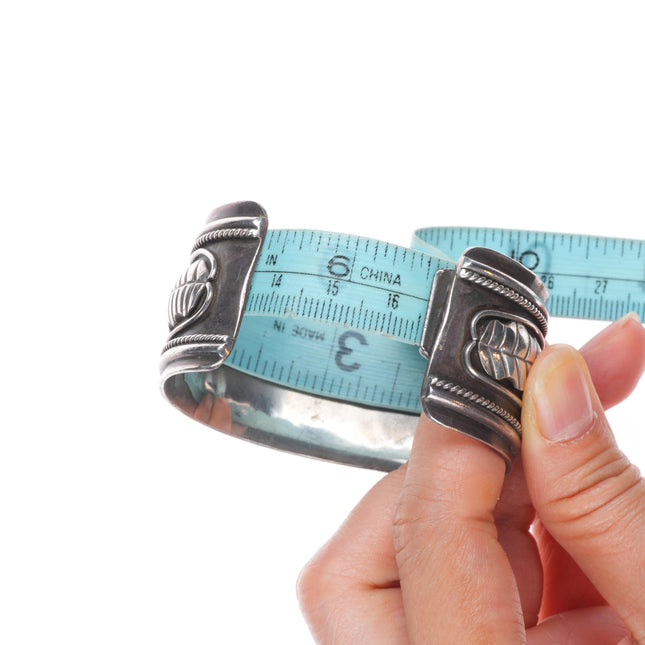 6.5" Vintage E Benally Navajo sterling silver 3 stone turquoise cuff bracelet