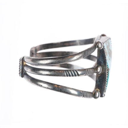 6.75" c1930's Navajo gem turquoise sterling silver triple shank cuff bracelet