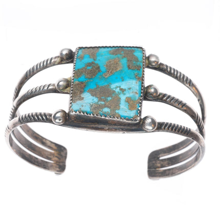 6.75" c1930's Navajo gem turquoise sterling silver triple shank cuff bracelet