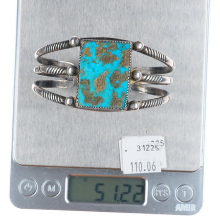 6.75" c1930's Navajo gem turquoise sterling silver triple shank cuff bracelet